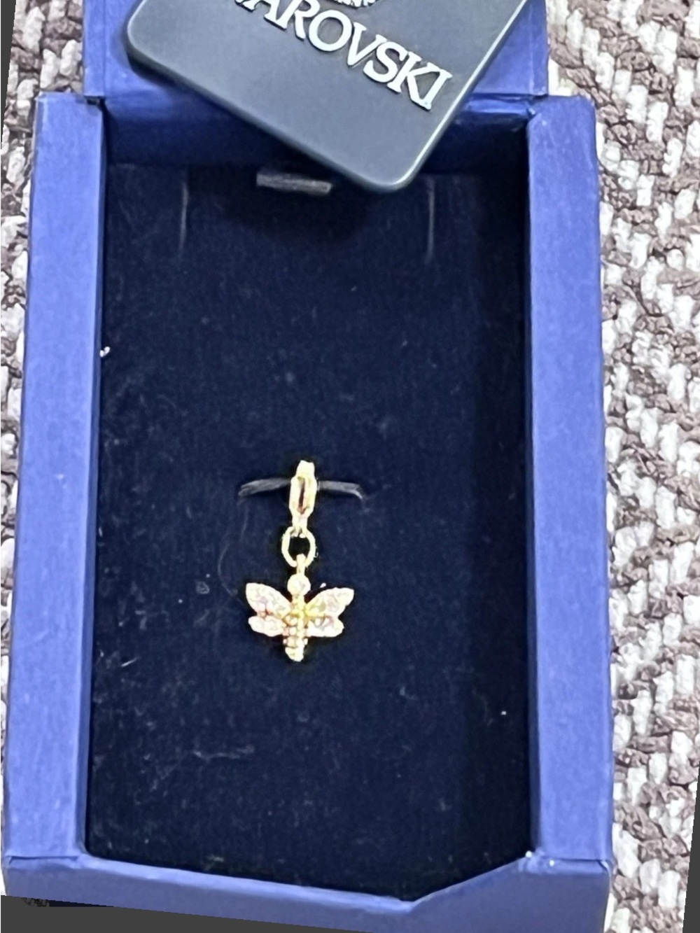 Swarovski Swan Signed Gold Butterfly Charm with Clear Crystals